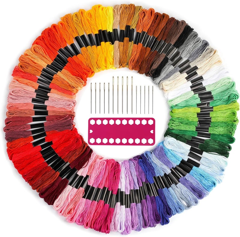 Dercuy Embroidery Thread,100 Skeins Multicolor Embroidery Floss, Embroidery String for Bracelet Making,Hand Sewing Needle for Embroidery - Image 1